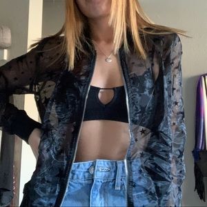 Mesh Star See-Through Bomber Jacket